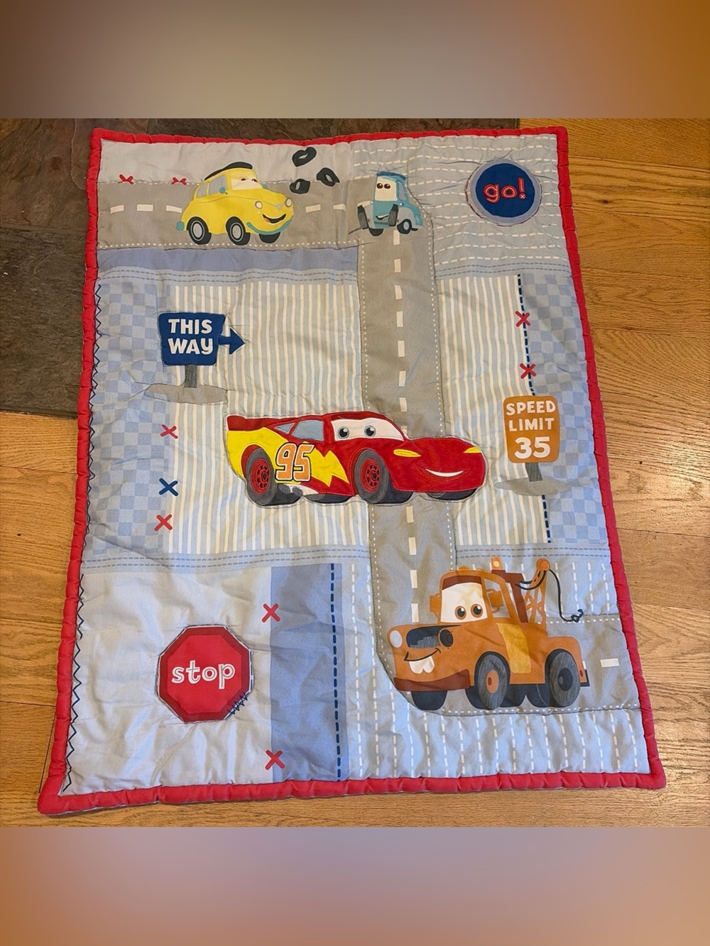 Vintage Disney Cars Baby Toddler Blanket 31x40 Lightning McQueen Tow Mater Rare